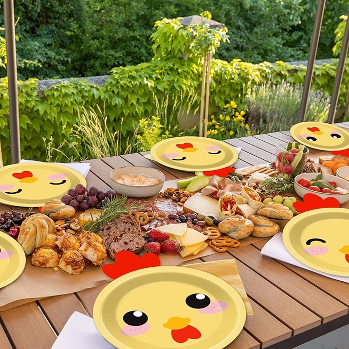 50 Count Chicken Paper Plates Chicken Shaped Disposable Plate Barnyard Farm Animal Theme Tableware Little Chick Birthday Party Dinnerware for Easter Gender Reveal Baby Shower Birthday Party Decoration