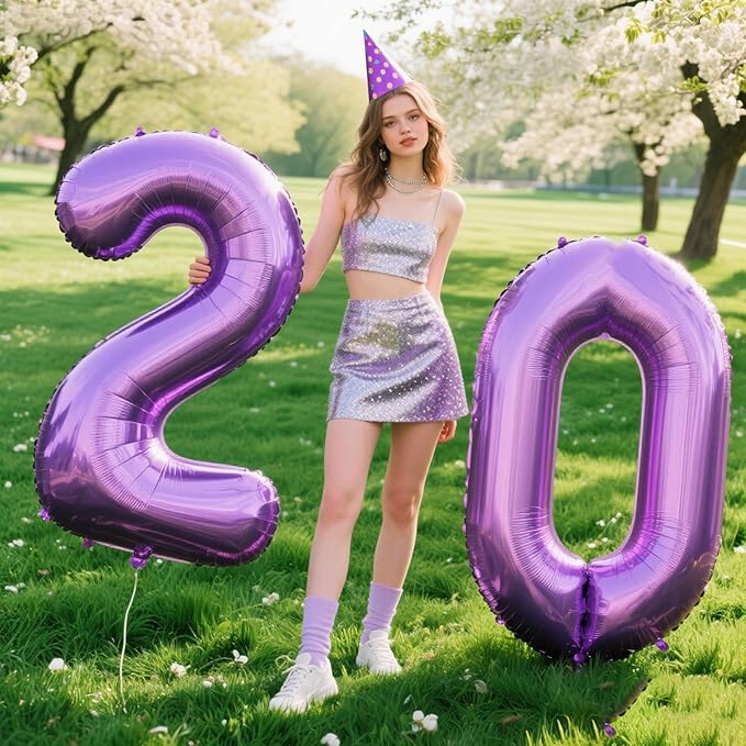 40 Inch Purple Number 0 Balloon Giant Large Nmuber 0 10 20 Foil Balloon for Birthdays,Anniversaries Graduations, 10th 20th Birthday Decorations