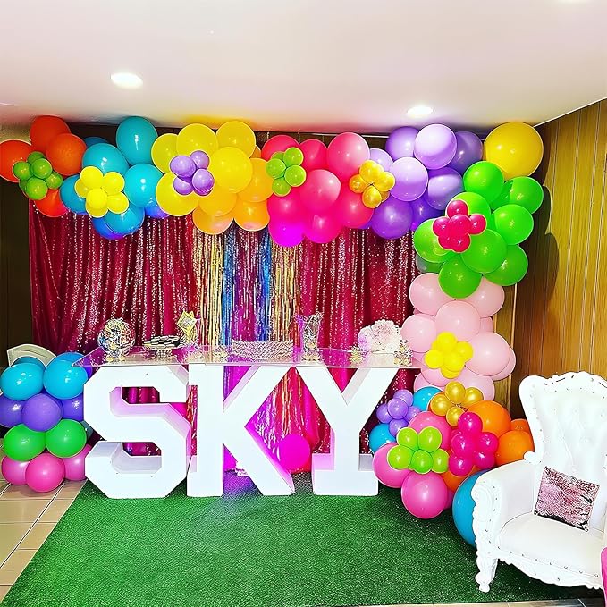 Magic Balloon Garland 161 Pcs Assorted Colors Latex Balloons Arch Kit Hot Pink Orange Yellow Green Purple Blue Long Colorful Balloon for Kids Fiesta Neon Summer Baby Shower Birthday Party Decor