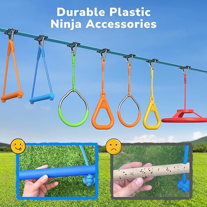 Hapfan 50 FT Ninja Warrior Obstacle Course Swing Set for Kids with Weather-Proof Accessories, Outdoor Playset with Monkey Bars for Backyard