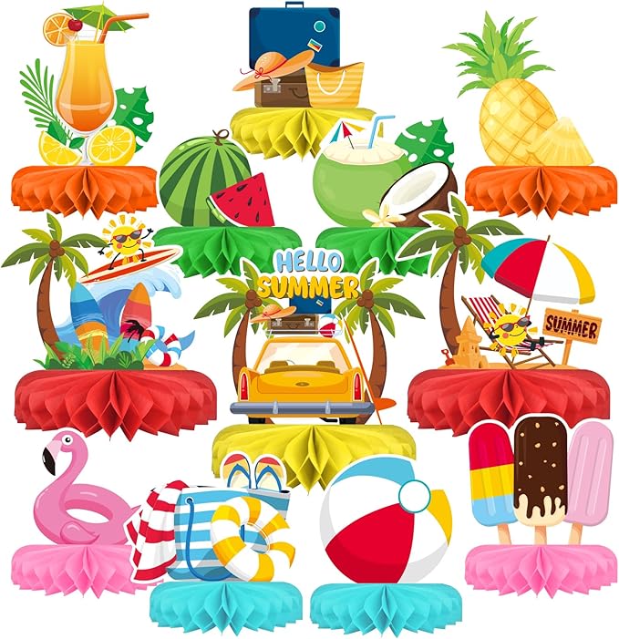 Beach Party Decorations Kit - Beach Themed Honeycomb Centerpieces and Table Decor for Summer & Pool Party Decorations