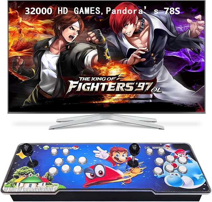 FVBADE [32000 Games in 1 78S Pandora Box Arcade Game Console for PC & Projector & TV,3D Games 1-4 Players Double Joystick Favorite List Game Category Save/Search/Hide/Pause