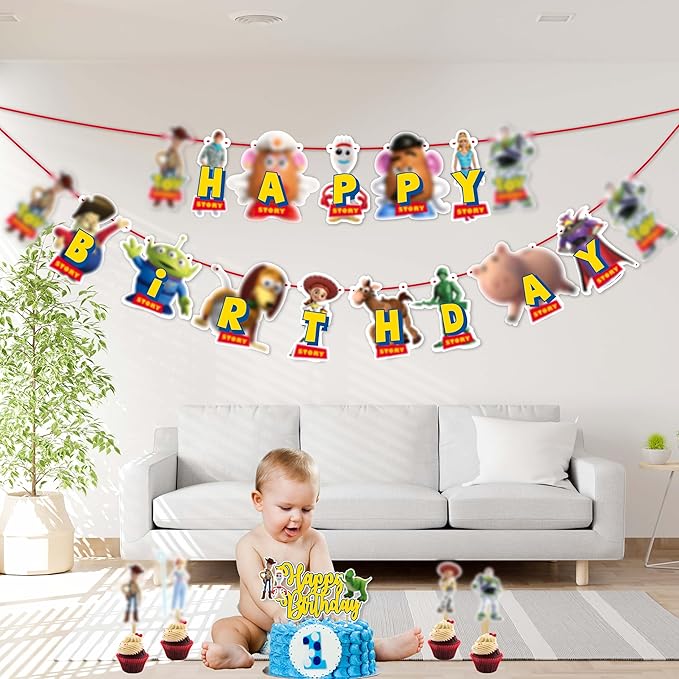 "Toy Stry Theme Birthday Party Supplies – Cartoon Character Decorations Inspired by Woody & Friends – Perfect for Birthday Parties, School Events, Family Gatherings, and Movie-Themed Celebrations"