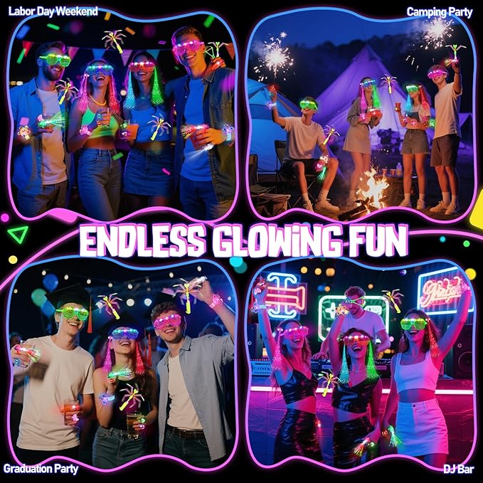 73PCS Glow in the Dark Party Supplies for Kids Adults, Light Up Party Favors with Glow Glasses, Spinner Bracelets, Slingshot, Bulk Glow Party Favors for Kids Halloween, Neon Party Supplies Accessories