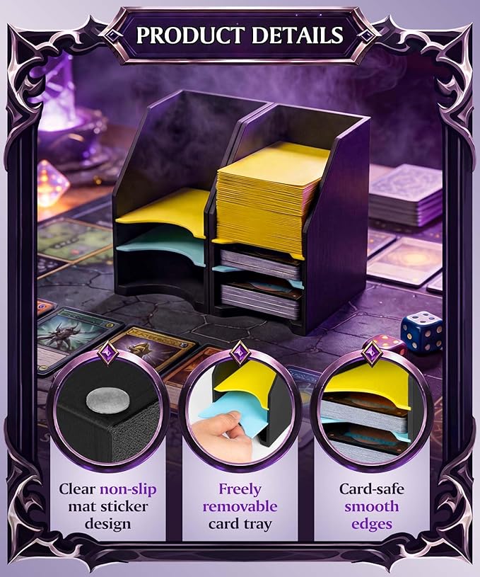 2 Pack Commander Deck Holder for MTG - 100+ Double Sleeved Card Tray with 3 Dividers, Sturdy Playing Card Holder & Organizer for Magic The Gathering TCG Board Game Accessories