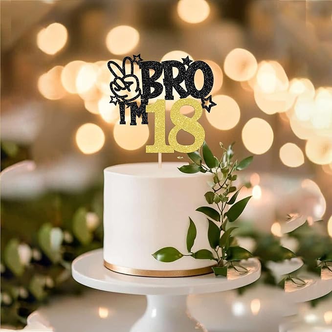 1 PCS Brother I'm 18 Cake Topper Glitter Star Happy 18th Birthday Cake Pick Bro I'm 18 Cake Decoration It's My 18th Birthday Decorations for Boys Cheers to 18 Years Old Birthday Party Supplies Gold