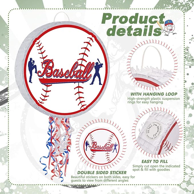 Baseball Piñata for Birthday Party Softball Piñata with Stick, Blindfold, Confetti for Adults Birthday Baby Shower Sports Party Supplies
