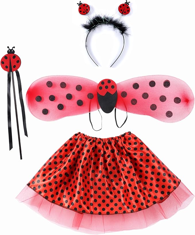 Seawhisper Princess Girls Dress Up Trunk Clothes for Kids Toddler Pretend Play Ladybug Bee Butterfly Costume Accessories