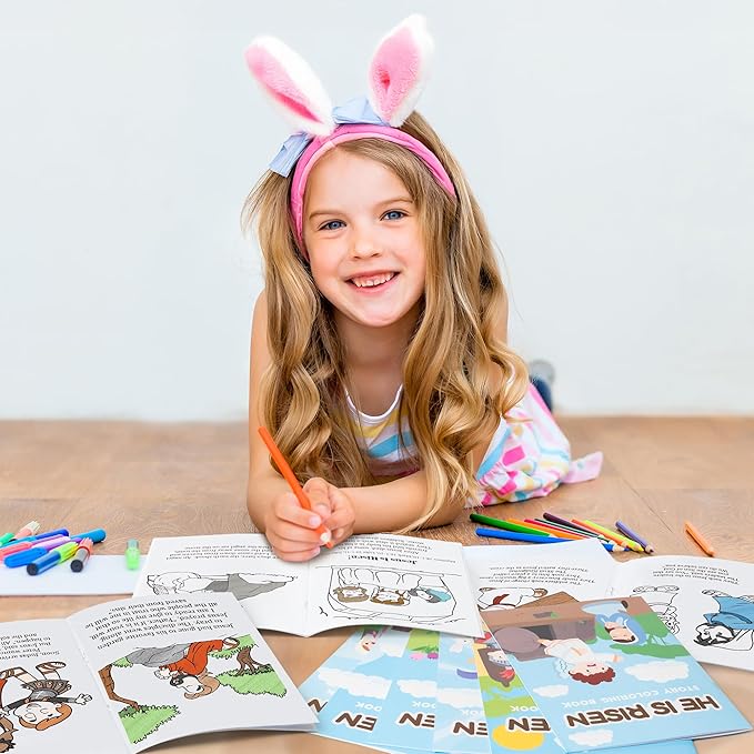 Easter Coloring Books for Kids - 24Pcs Bulk He is Risen Mini Coloring Booklet Religious DIY Art Drawing Book for Toddlers Spring Easter Holiday Party Goodie Bags Stuffers Sunday School Classroom Favor