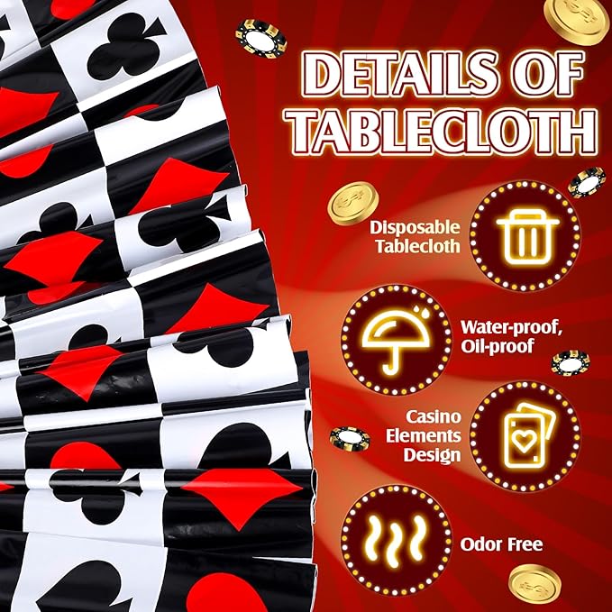 Hosuly 3 Pcs Casino Theme Party Decorations Poker Tablecloth Poker Plastic Disposable Table Cover Casino Theme Tablecloth for Game Birthday Playing Card Party Picnic Supplies, 51 x 108 Inch (Green)