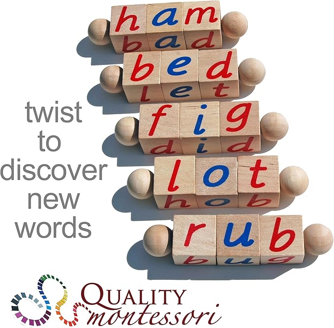 Phonetic Reading Blocks for The Beginning Reader | Tangible Preschool Learning Material | Phonic Word Building Activity Toy