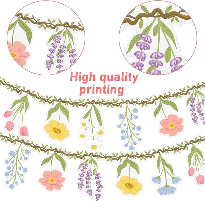 Flower Party Banner Wildflower Garland Spring Floral Party Decorations 2PCS Enchanted Garden Hanging Banner Decor for Flower Theme Wedding Wild One Birthday Baby Shower Valentine's Supplies