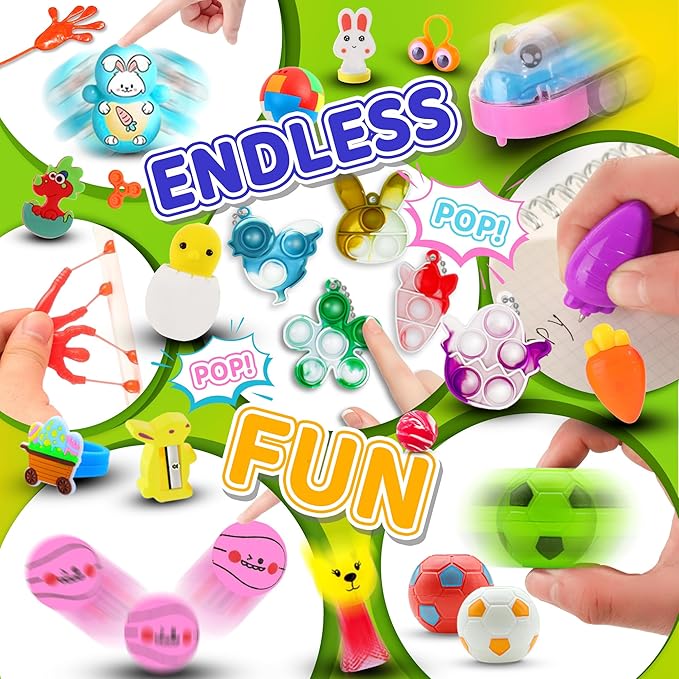 225Pack Prefilled Easter Eggs with Toys Inside for Easter Egg Hunting Basket Stuffers, Surprise Plastic Eggs Filled with Bulk Toys, Easter Party Supplies Gifts Classroom Prize for Kids