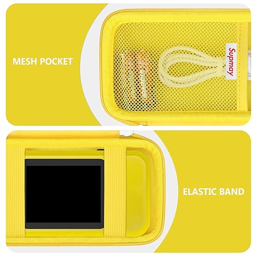 Supmay Hard Travel Case for My Arcade Pac Man Pocket Player Handheld Game Console, Portable Video Game System Handheld Game Protection Case with Mesh Pocket for Batteries and USB-C Cable, Yellow