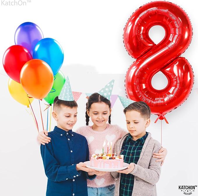 KatchOn, Giant, Red 8 Balloon Number - 40 Inch | Red 8 Balloon, 8th Birthday Decoration Boy | 8 Year Old Balloon, 8 Year Old Birthday Decorations | Number Balloons for Anniversary Decorations