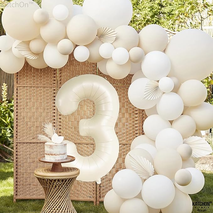 KatchOn, Cream White Number 3 Balloon Neutral - Giant, 40 Inch, Three Balloon | 3 Balloon Number for Young Wild and Three Decorations Girl | 3 Anniversary Decorations