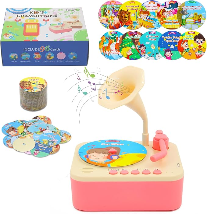 Toddler Record Player, Kids Phonograph with 99 Cards, Story Telling & Songs & DIY Record, Toddler Music Toys Ideal for Boys Girls 3 4 5 Year Old