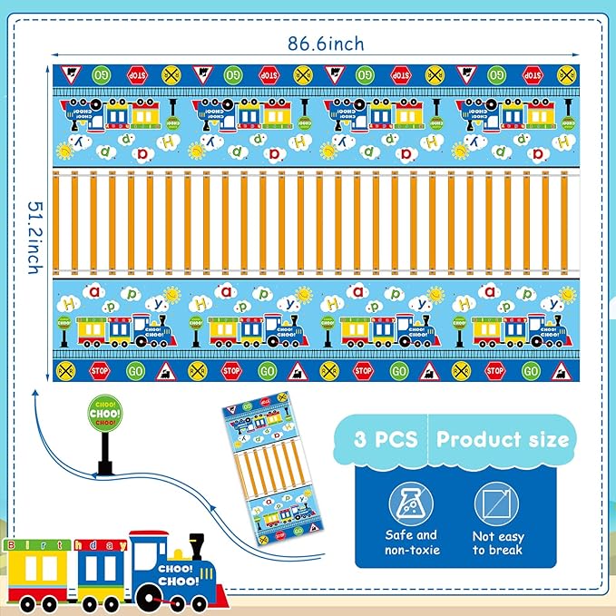Irenare 3 Pieces Train Plastic Tablecloths Train Birthday Party Supplies Boy Tablecovers Party Decorations 51 x 87 Inch