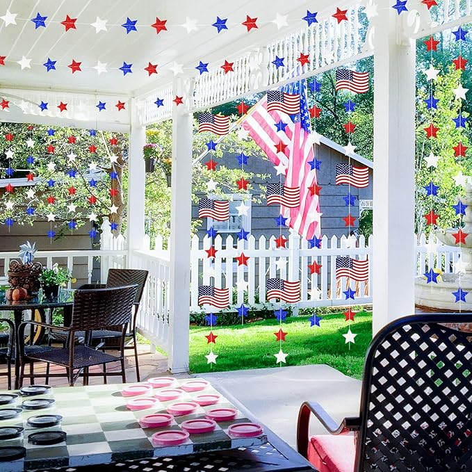 MARFOREVER 4th of July Decorations, 41Ft 5 Pcs Red White and Blue Decorations Pre-Strung Patriotic Star Garland Banner for American Independence Labor Veterans Memorial Day Party Decorations Supplies