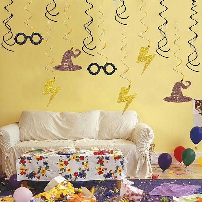 Maicaiffe Magic Theme Wizard Hanging Swirl Decorations - Glitter 18 Pcs Boy Birthday Party Supplies - Boys Girls Birthday Streamers - Halloween Party Foil Swirls Ceiling Decorations
