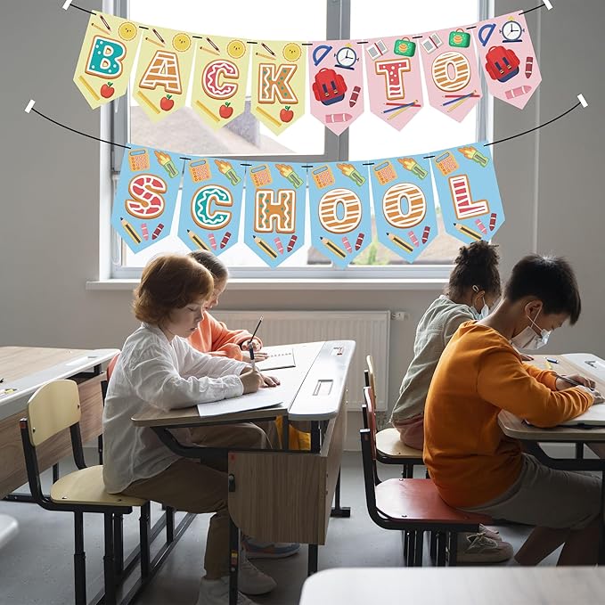 OHOME Back to School Decorations - First Day of School Banner Sign for Indoor Outdoor | Teacher Must Haves Supplies - Hanging Classroom Decor Party Favors Supplies Backdrop