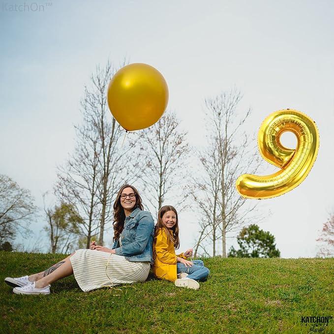 KatchOn, Giant Gold Number 9 Balloon - 40 Inch | Foil 9 Birthday Balloon for 9th Birthday Decorations | 9th Anniversary Decoration | Gold Party Decoration