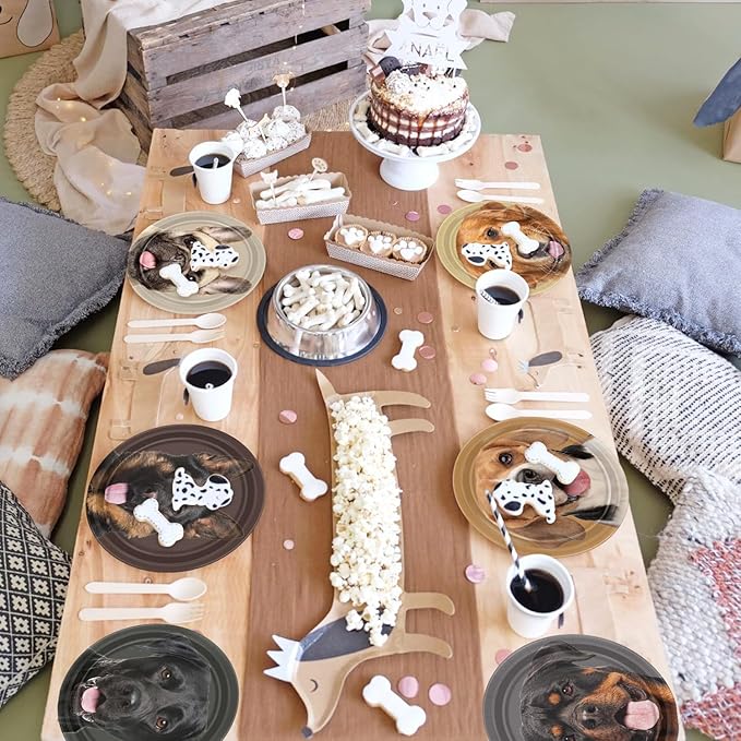 60 Pcs Dog Paper Plates, Real Puppy Face Dinner Plates Puppy Party Decorations for Dog Birthday Party Supplies