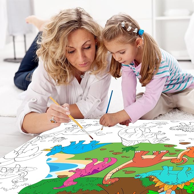 Dinosaur Giant Coloring Poster for Kids Large Coloring Tablecloth Drawing Roll Paper Books Sheets Page Huge Table Cover Art Crafts for Wall Classroom Home Gift Birthday Party Supplies Decoration