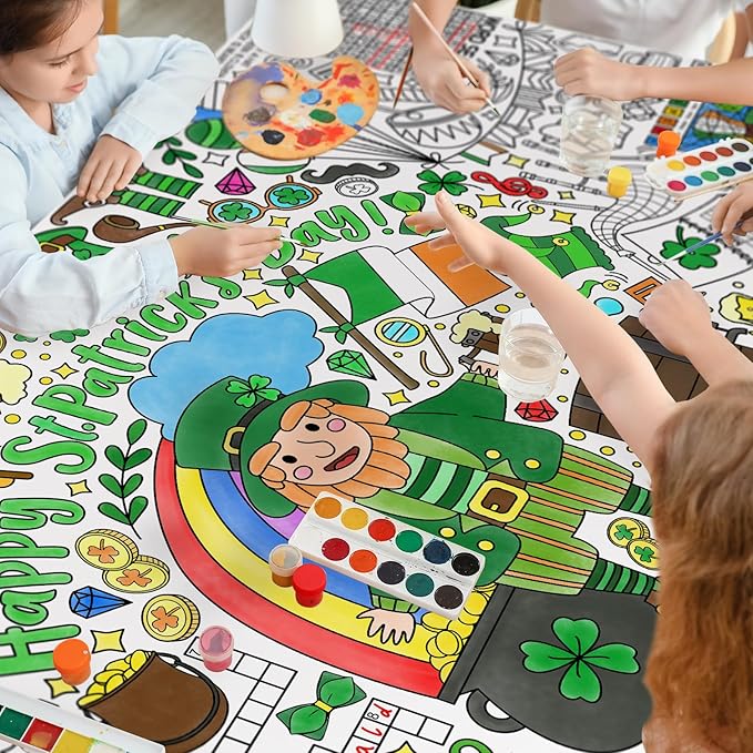 Gatherfun St. Patrick's Day Coloring Poster for Classroom Wall - Versatile 31.5 x 72 Inches irish themed Activity Poster/Table Cover, School Parties, St. Patrick's Day Party Decoration