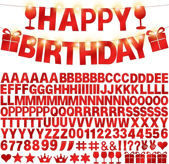 175Pcs DIY Glitter Customizable Banner Kit Custom Banner Happy Birthday DIY Letter Banners Happy New Year Personalized Banners Christmas Baby Shower Birthday Party Decorations Supplies(Shiny Red）