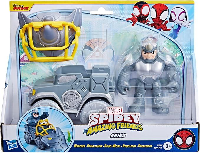 Spidey and his Amazing Friends Marvel Rhino Wrecker Toy Set with Action Figure and Vehicle, Preschool Super Hero Toys for Kids 3 and Up