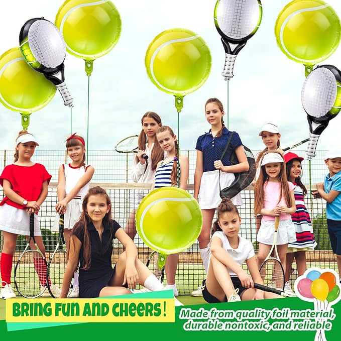 12 Pieces 18 Inch/25 Inch Tennis Balloons, Racket Balloons, Tennis Party Decorations, Foil Racket Large Balloon for Sports Themed Birthday Decorations Supplies