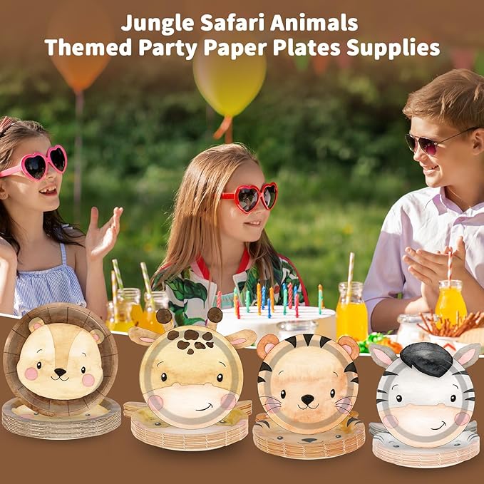 60 Count Jungle Animal Party Plates Safari Animal Shaped Paper Plates Zoo Jungle Them Disposable Party Decorations Wild Safari Tableware for Birthday Baby Shower Favor Favor Supplies