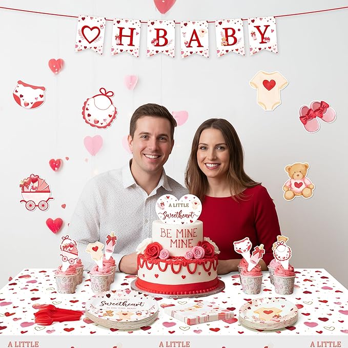A Little Sweetheart Is On The Way Baby Shower Party Decoration Set - Serves 24 - 112Pcs Bear Tableware Disposable Plate Napkin Tablecloth Banner Card for Birthday Party Supplies