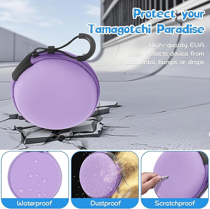 Carrying Case for Tamagotchi Paradise/Nano-MALS, Hard EVA Portable Storage Protector Cover with Lanyard & Carabiner for Kids, Case Only (Purple)