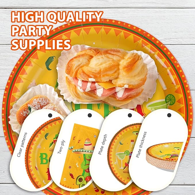 96Pcs Taco Bout a Party Decorations Mexican Fiesta Plates and Napkins Mexico Taco Tuesday Night Decorations for Mexican Cinco De Mayo Birthday Bachelorette Martini Theme Party Supplies Serves 24