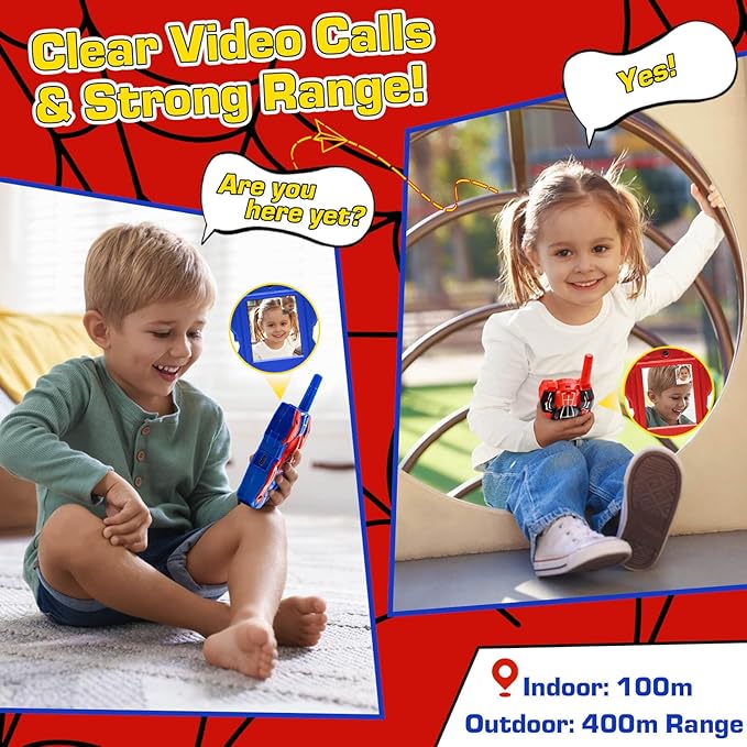 YOTOY Video Walkie Talkies for Kids, Toys for Kids, Boys and Girls Age 3-8, Outdoor Outside Camping Games, with Camera - Rechargeable, Long Range, Birthday Gifts for 3 4 5 6 7 8 Year Old (Spider)