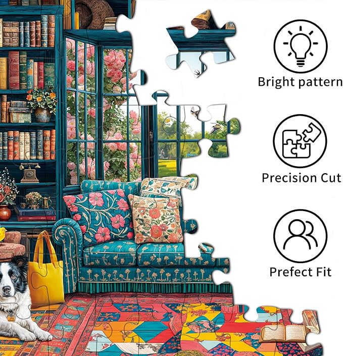 Jigsaw Puzzles for Adults 1000 Pieces, Interlock Perfectly Letter on Back No Dust, Home Decor Birthday Party Gift Toy for Men Women Elders Seniors, 1:1 Poster-Cozy Study