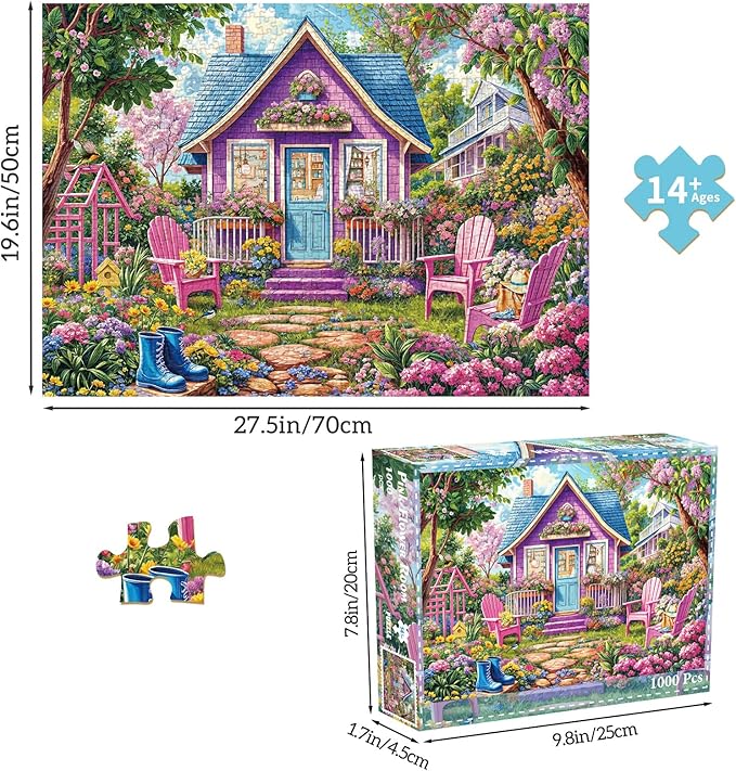 Jigsaw Puzzles for Adults 1000 Pieces, Interlock Perfectly Letter on Back No Dust, Home Decor Birthday Party Gift Toy for Men Women Elders Seniors, 1:1 Poster-Pink Flower Room