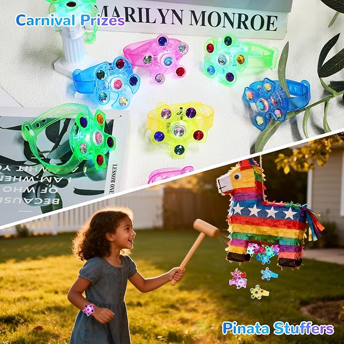 12 Pack LED Light Up Fidget Spinner Bracelets Party Favors for Kids 4-8 8-12, Glow in The Dark Party Supplies, Birthday Gifts, Treasure Box Toys, Goodie Bags Stuffers for Kids