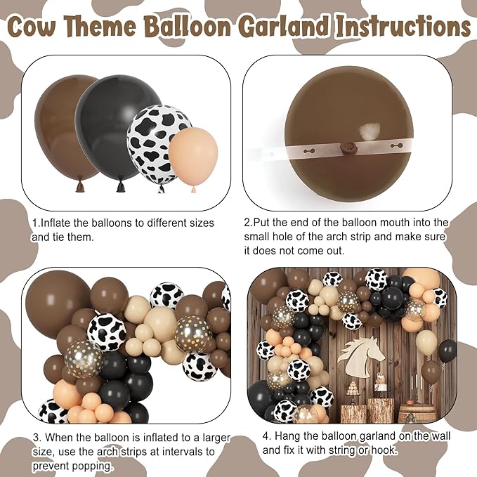 170Pcs Western Cowboy Balloon Garland Arch Kit, Black Brown Confetti Cow Print Balloons for Hourse Western Farmland Cowboy Cowgirl Animal Themed Baby Shower Birthday Party Decorations Supplies