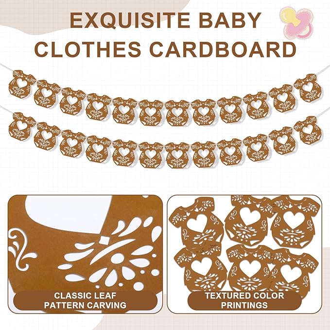 2 Pack Cielito Lindo Papel Picado Baby Shower Banner Decoration, Mexican 24 Pcs Bodysuit Card with Hanging String Fiesta Garland for Gender Baby Shower Party Supplies(Elegant Color)