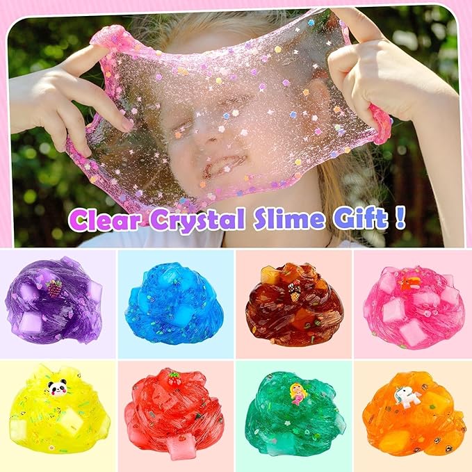 9 Pack Jelly Cube Slime Kit Party Favor, Crunchy Clear Crystal Games for Girls and Boys, DIY Birthday Boba Easter Gift for Kids, Cute Charm Soft Non-Sticky Stress Relief Toys