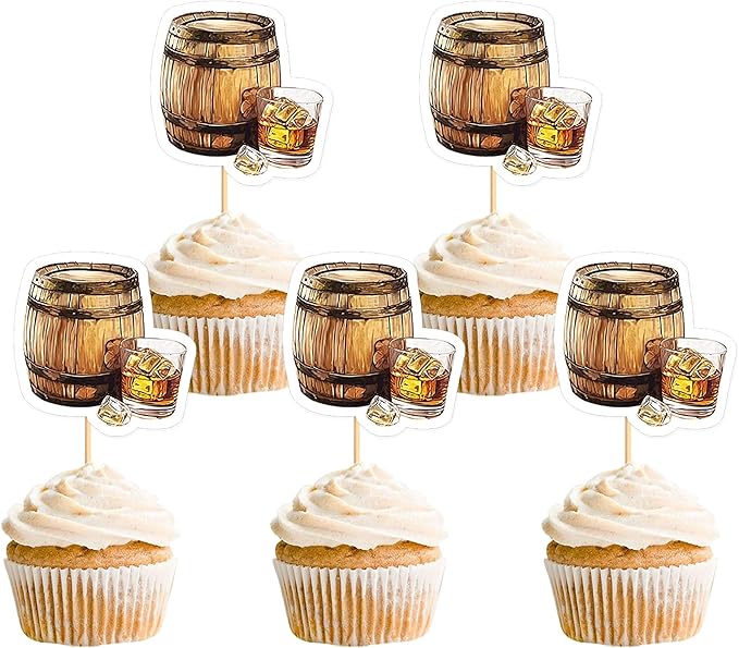Ercadio 24 PCS Beer Party Cupcake Toppers Cheers and Beers Happy Birthday Decor for Father's Day Beer Kegs Cake Topper Favor for Summer Family Party Decor Supplies