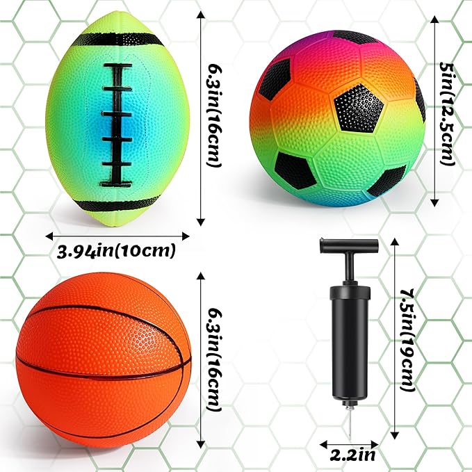 Small Sports Balls for Toddler Pack of 6, Easter Gifts for Kids, 2 Each of 5" Football, Basketball, Soccer for Playground, Toy Balls Inflatable Multi-Sport Ball Set with 1 Pump