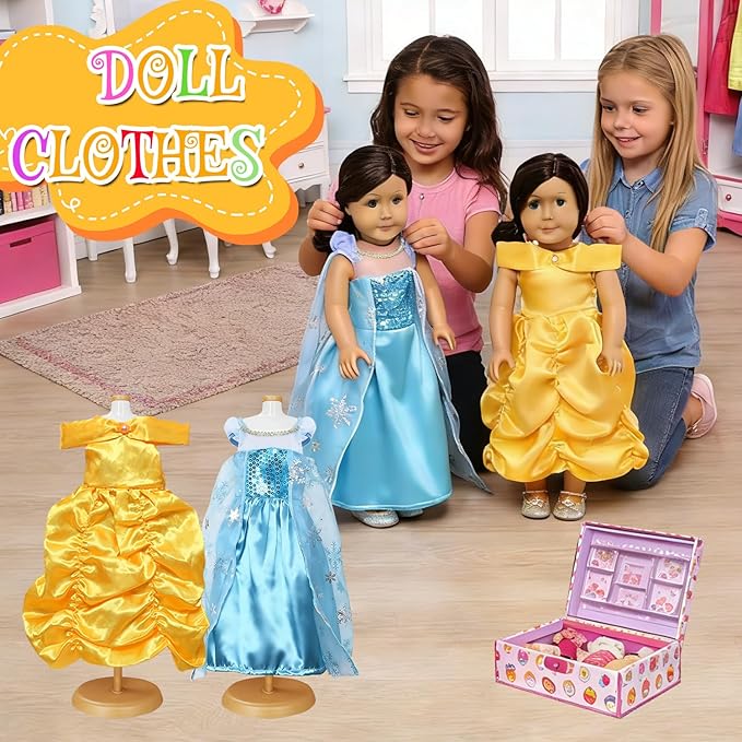 18 inch Doll Clothes Accessories -6Pcs Different Princess Costume Gift Fits All 18-inch Dolls Across Brands