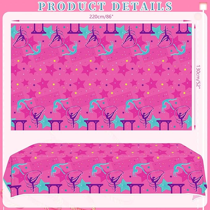 6 Pieces Gymnastics Birthday Party Tablecloth Decorations, Gymnastics Theme Party Supplies Tablecovers, Gymnastics Table Cover for Your Little Dance Girls Kids Baby Shower, 51 x 86.5 Inch