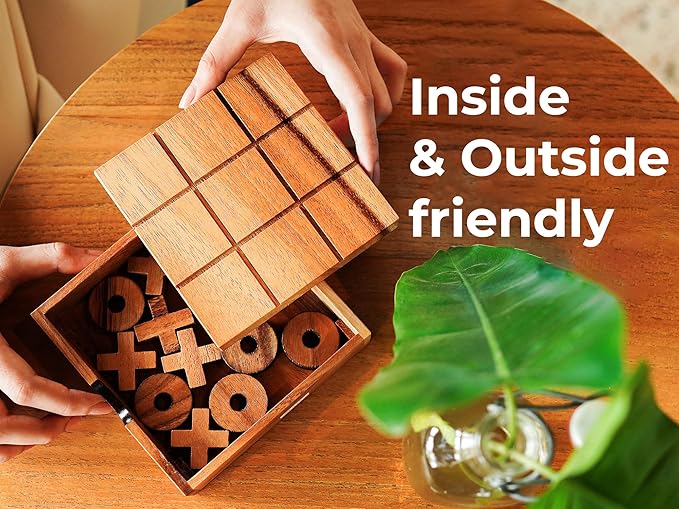 BSIRI Wooden Tic Tac Toe Game Coffee Tabletop XO Blocks Ideal for Family Living Room Games Night for Adults for Desk Decor and Unique Wood Gifts for All Occasions 5.5 Inch