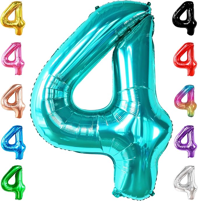KatchOn, Giant Aqua Blue Number 4 Balloon - 40 Inch | Mermaid Number 4 Balloon for Birthdays | 4th Birthday Balloons, Mermaid Birthday Decorations | Teal 4 Balloon for Aqua Blue Party Decorations