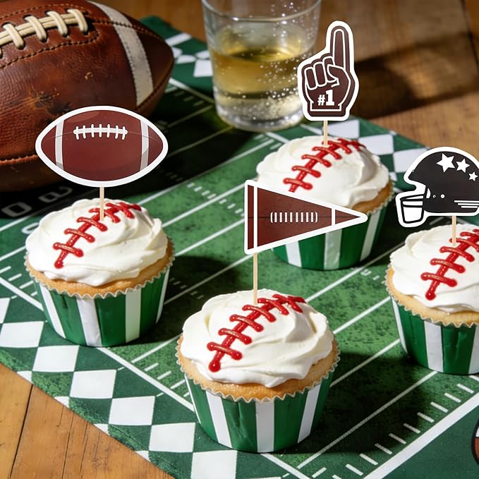 Football Cupcake Toppers Party Decorations, 24 PCS Foot Ball Touchdown Players Cupcake Toppers, Food Picks Toppers Cake Decoration for Football Party Decorations 2026 Sports Themed Party Supplies